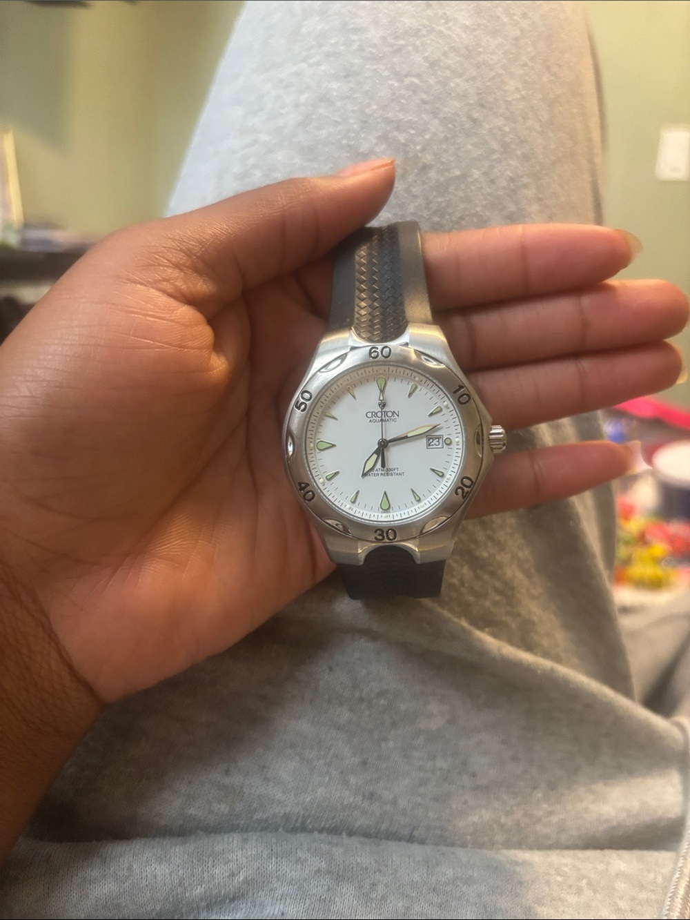 Croton Silver Case White Dial Men's Watch with Black Strap